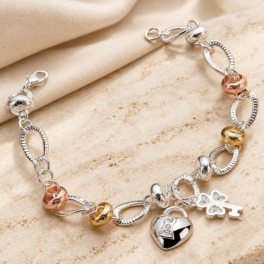Bracelet Cœur & Trèfle — Argent 925