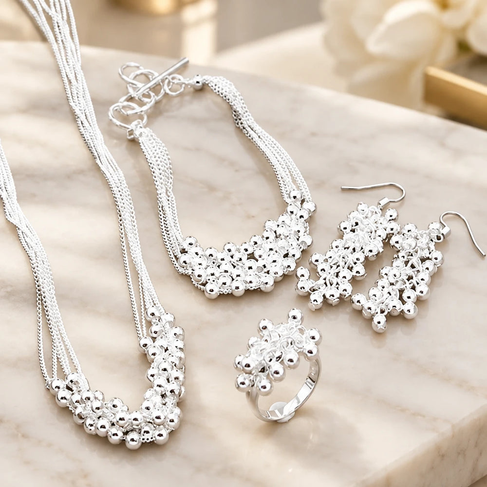 Parure Perles Lisses en argent 925