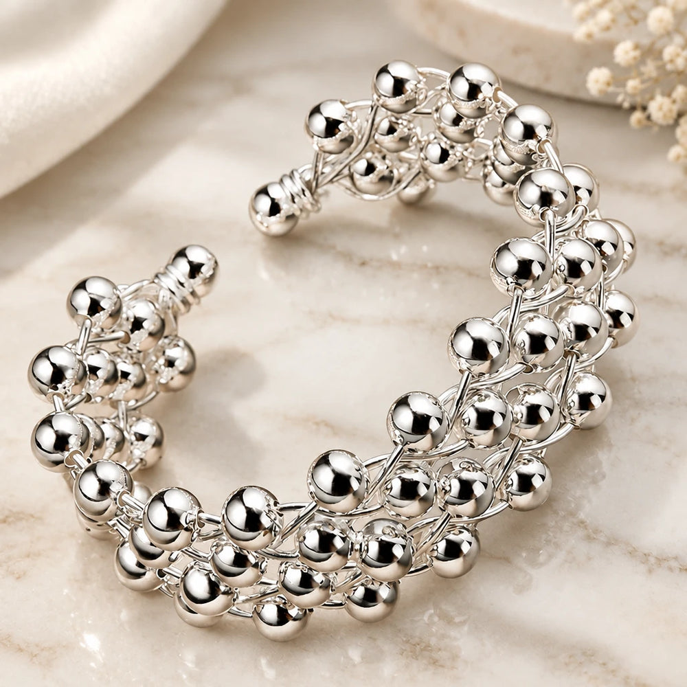 Bracelet Perles Lisses — Argent 925